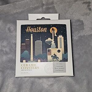 NIB - Lantern Press - Houston Texas Retro Skyline Graphic 4pc Coaster Set